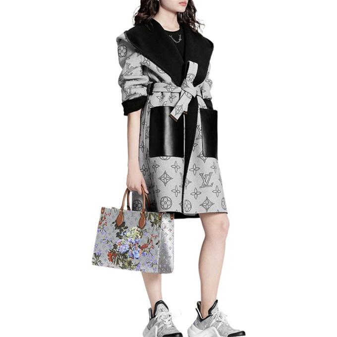 lv louis vuitton reversible wrap hooded wool silk blend long coat